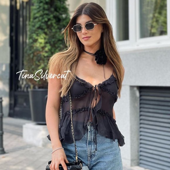 BLOGGER'S FAVE! Zara Ruffled Semi-Sheer Top NWT - Picture 5 of 16